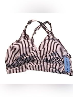 Yonique Striped Swim Top Black White Crossback Bikini Tankini Plus Size 16W NWT